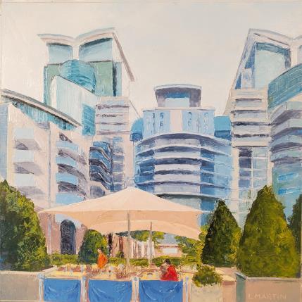Peinture Riverside walk, Vauxhall par Martin Laurent | Tableau Figuratif Huile Architecture, Scènes de vie, Urbain