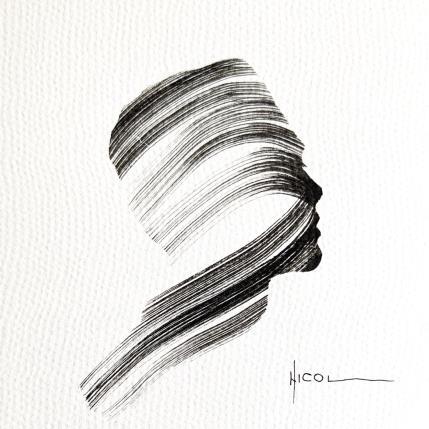 Peinture Time CCCVI par Nicol | Tableau Figuratif Encre Minimaliste, Noir & blanc, Portraits