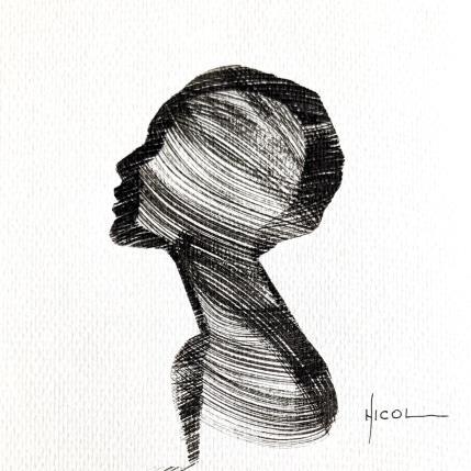 Peinture Time CCCVIII par Nicol | Tableau Figuratif Encre Minimaliste, Noir & blanc, Portraits
