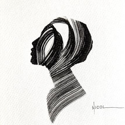 Peinture Time CCCIX par Nicol | Tableau Figuratif Encre Minimaliste, Noir & blanc, Portraits