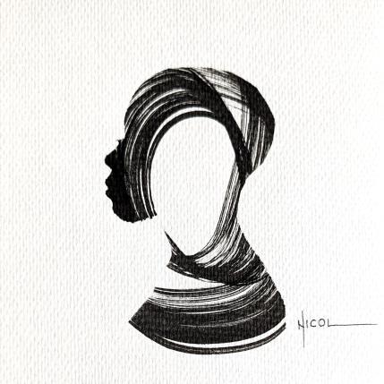 Peinture Time CCCXII par Nicol | Tableau Figuratif Encre Minimaliste, Noir & blanc, Portraits