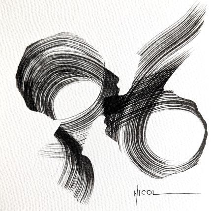 Peinture Time CCCII par Nicol | Tableau Figuratif Encre Minimaliste, Noir & blanc, Portraits