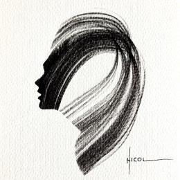 Painting Time XCIII by Nicol | Painting Figurative Ink Black & White, Minimalist, Portrait