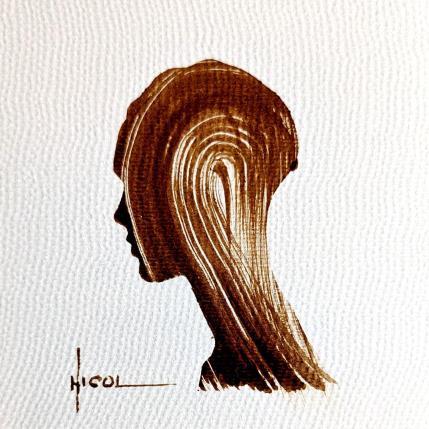 Peinture Time CCXIX par Nicol | Tableau Figuratif Encre Minimaliste, Noir & blanc, Portraits