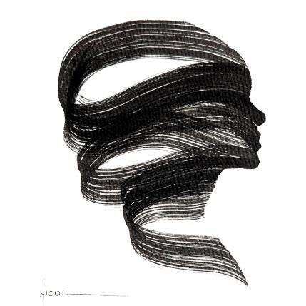 Peinture Time CCCXXIII par Nicol | Tableau Figuratif Encre Minimaliste, Noir & blanc, Portraits