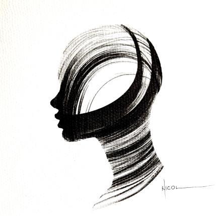 Peinture Time CCCXXIX par Nicol | Tableau Figuratif Encre Minimaliste, Noir & blanc, Portraits