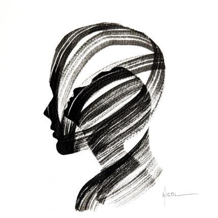 Peinture Time CCCXX par Nicol | Tableau Figuratif Encre, Papier Minimaliste, Noir & blanc, Portraits