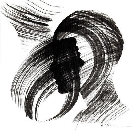Peinture Time CCCXXII par Nicol | Tableau Figuratif Encre, Papier Minimaliste, Noir & blanc, Portraits