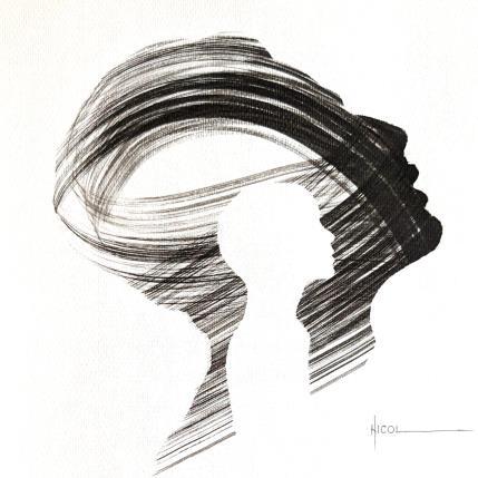 Peinture Time CCCXXXVI par Nicol | Tableau Figuratif Encre Minimaliste, Noir & blanc, Portraits
