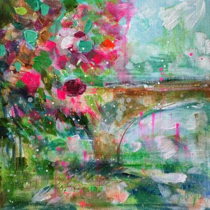 Peinture Le pont fleuri par Solveiga | Tableau Impressionnisme Acrylique Architecture