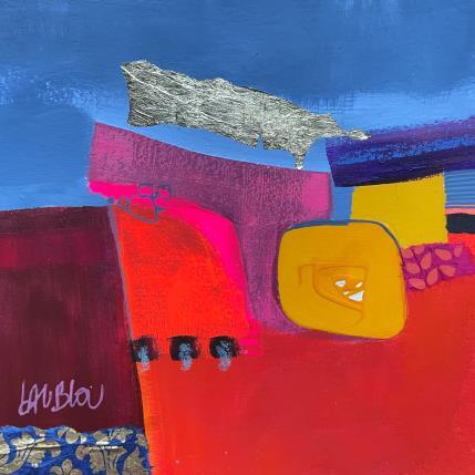 Peinture Labyrinthe jaune par Lau Blou | Tableau Abstrait Acrylique, Collage, Feuille d'or, Papier