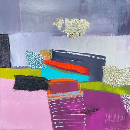 Peinture Montée au jardin par Lau Blou | Tableau Abstrait Acrylique, Collage, Feuille d'or, Papier