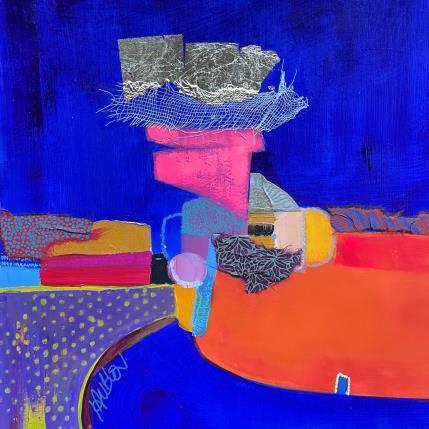 Peinture La porte bleue magique par Lau Blou | Tableau Abstrait Acrylique, Collage, Feuille d'or, Papier