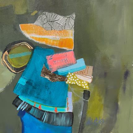 Peinture Vieil homme à la cane par Lau Blou | Tableau Abstrait Acrylique, Collage, Feuille d'or, Papier, Pastel Portraits