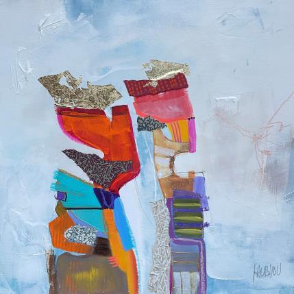 Peinture Avancer dans la tempête par Lau Blou | Tableau Abstrait Acrylique, Collage, Feuille d'or, Papier Portraits