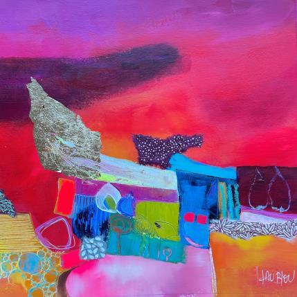 Peinture Sous les trois arbres par Lau Blou | Tableau Abstrait Acrylique, Collage, Feuille d'or, Papier, Pastel Paysages