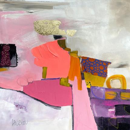 Gemälde Douceur du vent von Lau Blou | Gemälde Abstrakt Acryl, Blattgold, Collage, Papier, Pastell Landschaften