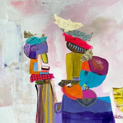Peinture Les saltimbanques par Lau Blou | Tableau Abstrait Acrylique, Collage, Feuille d'or, Papier, Pastel Portraits