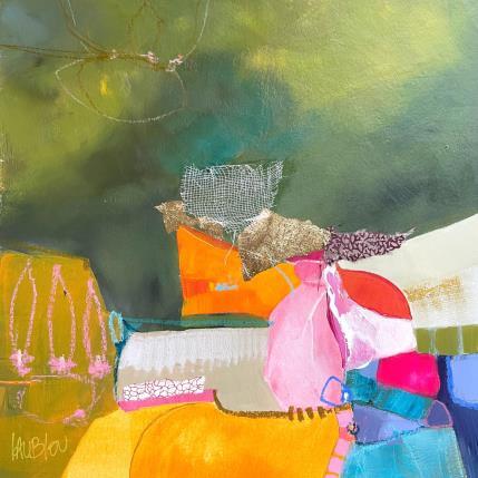 Peinture Volcan de San Pedro par Lau Blou | Tableau Abstrait Acrylique, Collage, Feuille d'or, Papier, Pastel Paysages