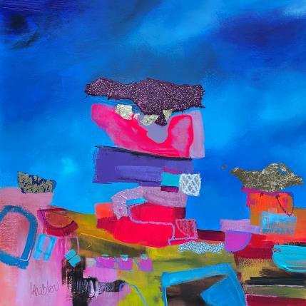 Peinture La fête dans le champs par Lau Blou | Tableau Abstrait Acrylique, Collage, Feuille d'or, Papier, Pastel Paysages