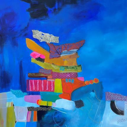 Peinture Le chemin de la source St Paul par Lau Blou | Tableau Abstrait Acrylique, Collage, Feuille d'or, Papier, Pastel Paysages