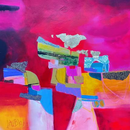 Painting Le palais des Sévillais by Lau Blou | Painting Abstract Acrylic, Gluing, Gold leaf, Paper, Pastel Landscapes