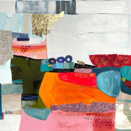 Peinture Arbres de la promenade par Lau Blou | Tableau Abstrait Acrylique, Collage, Feuille d'or, Papier, Pastel Paysages