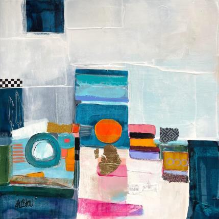 Peinture Passages urbain par Lau Blou | Tableau Abstrait Acrylique, Collage, Feuille d'or, Papier, Pastel Paysages