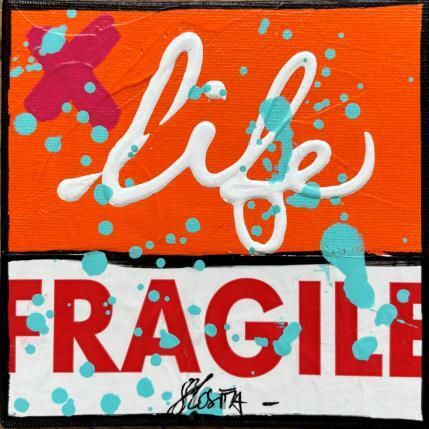 Peinture Fragile life (orange) par Costa Sophie | Tableau Pop-art Acrylique, Collage, Upcycling