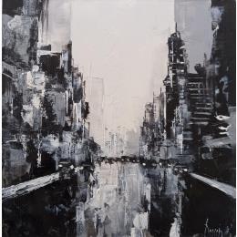Painting Black Manhattan by Dessein Pierre | Painting Figurative Oil Architecture, Urban