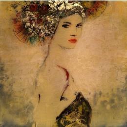 Painting Serena de Lado II by Bofill Laura | Painting Figurative Acrylic, Resin, Wood Portrait