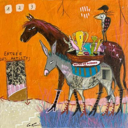 Painting Bêtes de scène  by Colin Sylvie | Painting Raw art Acrylic, Gluing, Pastel Animals, Pop icons