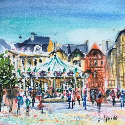 Peinture Troyes Carrousel  par Hoffmann Elisabeth | Tableau Figuratif Aquarelle Urbain