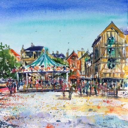 Peinture Troyes Le carrousel des Temps Modernes  par Hoffmann Elisabeth | Tableau Figuratif Aquarelle Urbain