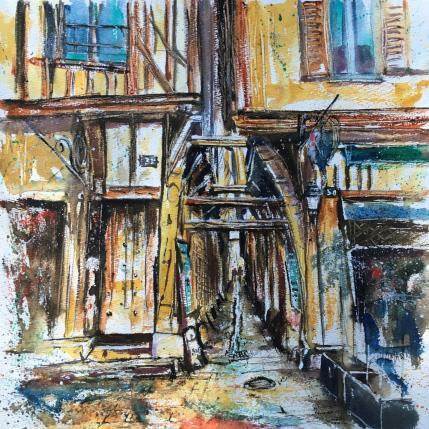 Pintura Troyes La rue des chats  por Hoffmann Elisabeth | Pintura Figurative Watercolor Urban