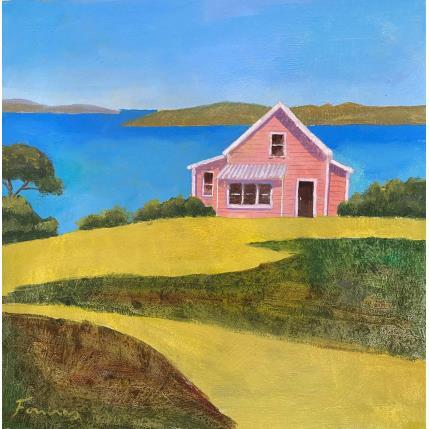Peinture La maison rose sur l'océan par Foucras François | Tableau Figuratif Acrylique, Huile Architecture, Paysages