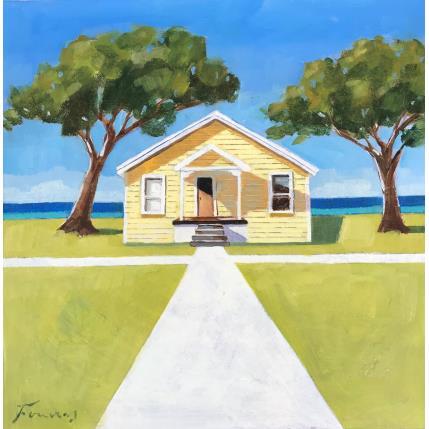 Peinture La maison jaune sur l'azur par Foucras François | Tableau Figuratif Acrylique, Huile Paysages