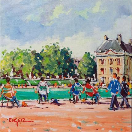 Peinture JARDINS DU LUXEMBOURG A PARIS par Euger | Tableau Figuratif Acrylique Scènes de vie, Société, Urbain