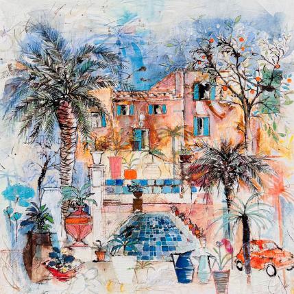 Peinture Mosaïque et orangers par Colombo Cécile | Tableau Art naïf Acrylique, Aquarelle, Collage, Encre, Pastel Nature, Paysages, Scènes de vie