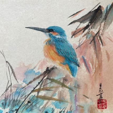 Peinture Fishing king par Yu Huan Huan | Tableau Figuratif Encre Animaux, Nature