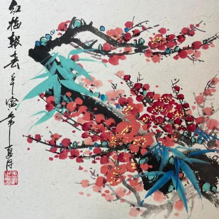 Peinture Bamboo and cherry blossom par Yu Huan Huan | Tableau Figuratif Encre Nature