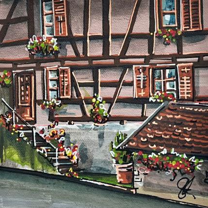 Peinture Ruelle aux fleurs alsacienne par Touras Sophie-Kim  | Tableau Réalisme Acrylique Architecture, Urbain