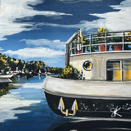 Peinture Peniche sur le Rhin par Touras Sophie-Kim  | Tableau Réalisme Acrylique Architecture, Paysages, Urbain