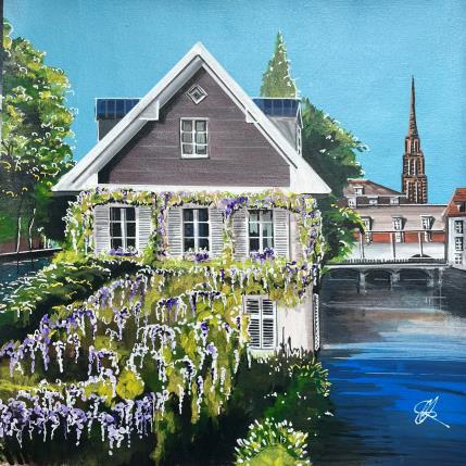 Peinture Les glycines de la maison sur l'eau à Strasbourg par Touras Sophie-Kim  | Tableau Réalisme Acrylique Architecture, Nature, Urbain