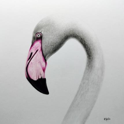 Peinture Flamant rose par K'Arts | Tableau Figuratif Fusain Animaux, Scènes de vie, Société