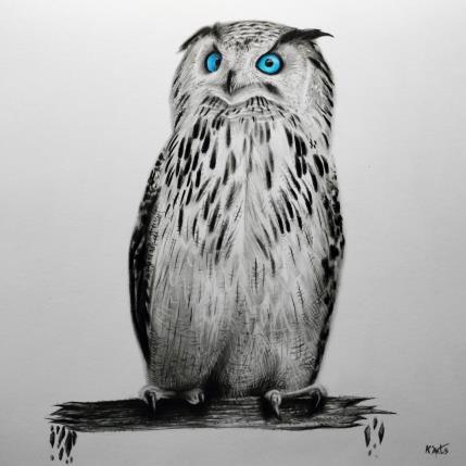 Peinture Hibou par K'Arts | Tableau Figuratif Fusain Animaux, Scènes de vie, Société