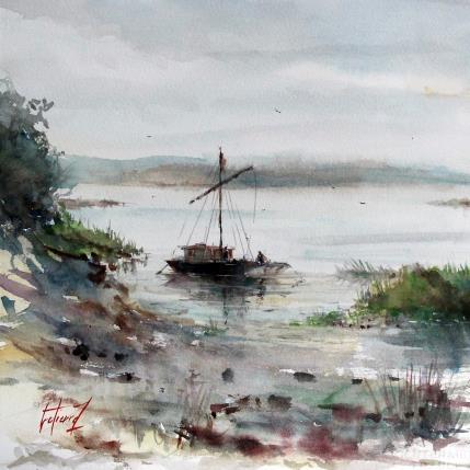 Painting L'aube sur la Loire by Gutierrez | Painting Impressionism Watercolor Nature