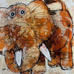 Painting Elephant by Maury Hervé | Painting Raw art Ink, Pigments, Posca, Sand Animals