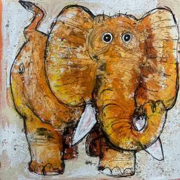 Peinture Elephant par Maury Hervé | Tableau Art Singulier Encre, Pigments, Posca, Sable Animaux
