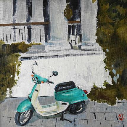 Peinture Paris 46 - Scooter blanc par Niko Marina  | Tableau Figuratif Huile Urbain